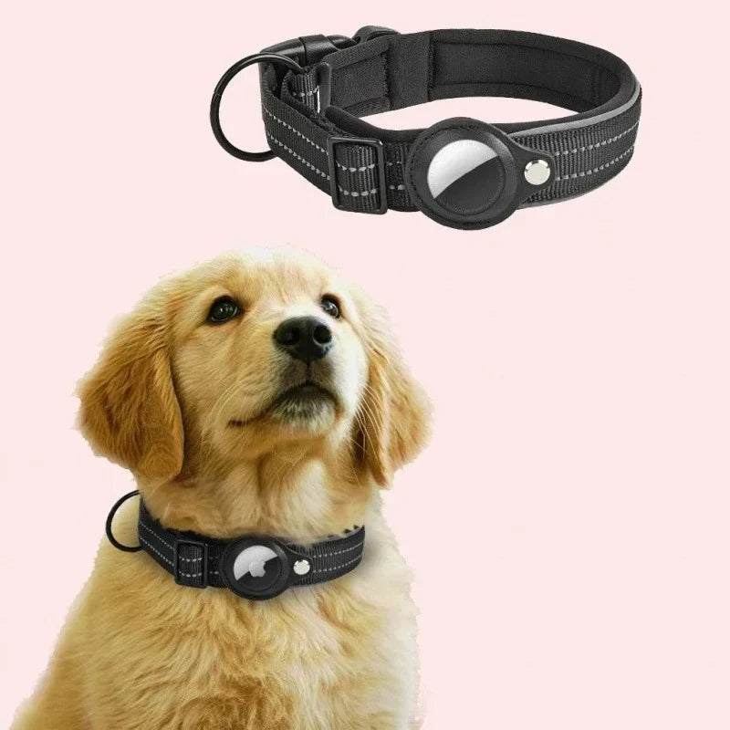 Reflective Padded Dog Collar with Airtag Holder - Adjustable for Small, Medium, and Large Dogs