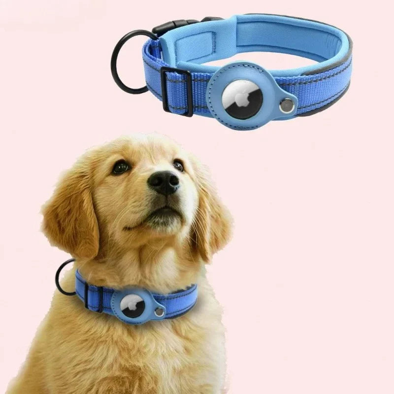 Reflective Padded Dog Collar with Airtag Holder - Adjustable for Small, Medium, and Large Dogs